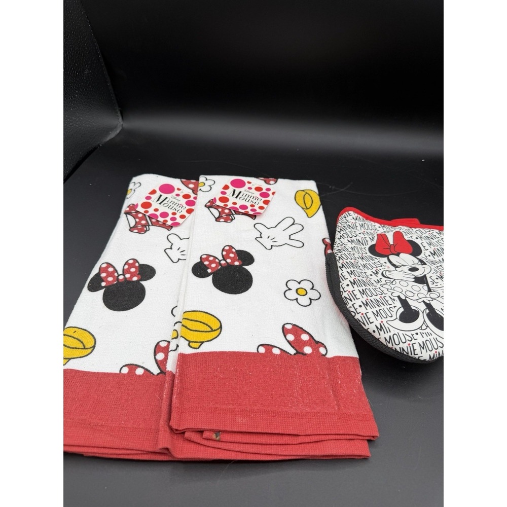 🐭🎀 Disney Minnie Mouse Kitchen Towels (Set of 2) & Potholder New Kitchen Decor